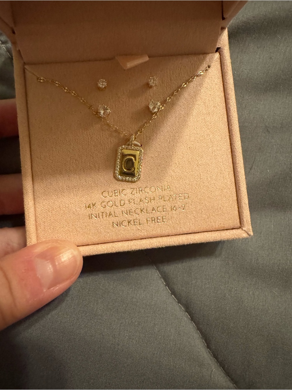 Gold 'C' Initial Necklace and Stud Earrings Set - Gold Tone